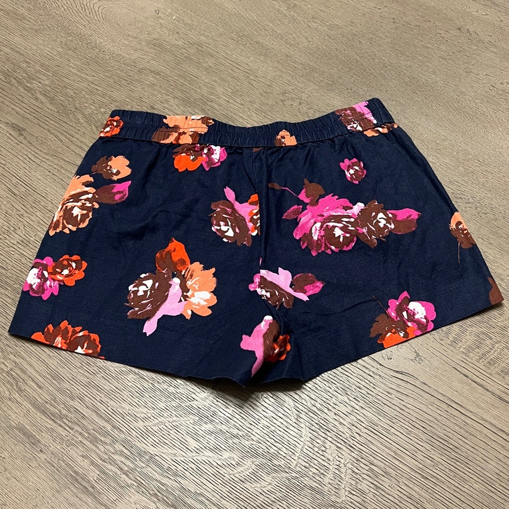 J Crew Navy Floral Linen Blend Shorts Size 10